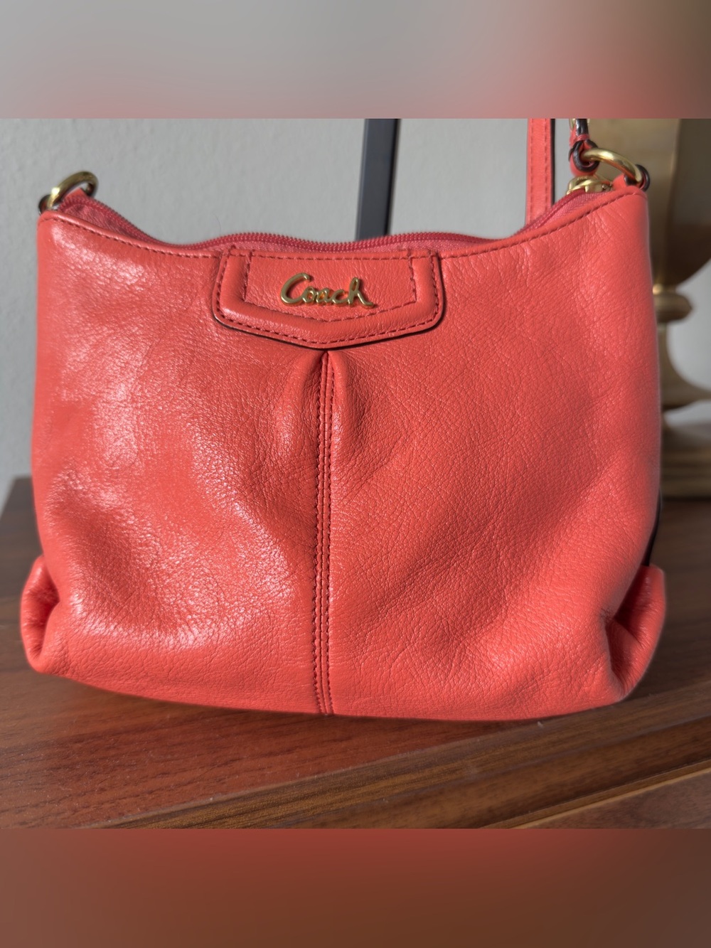 Coach Coral Papaya Pebbled Leather Crossbody Bag